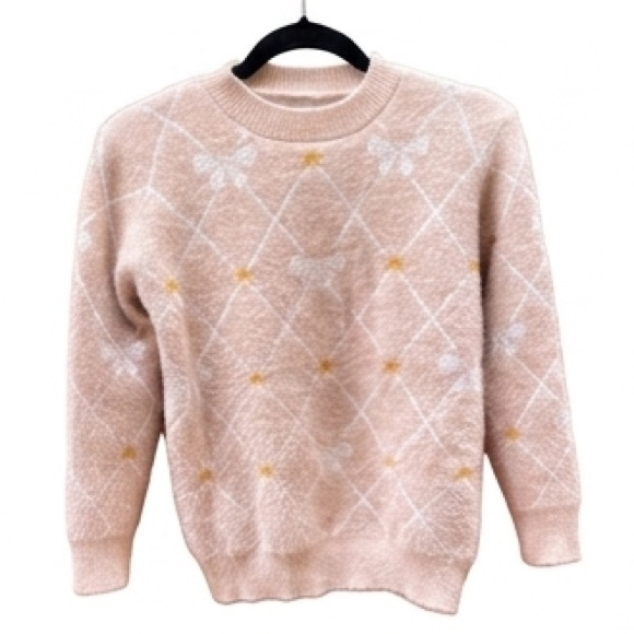 Sweaters - Cozy Beige Sweater with White and Yellow Accents